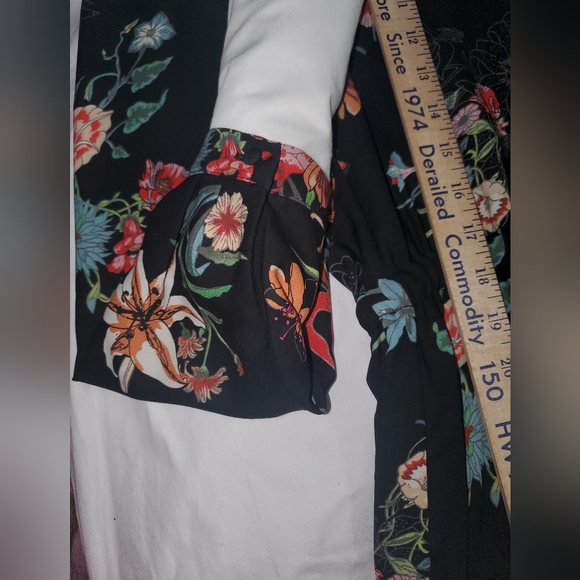 : fleur bleve black floral design button front Drawstring tunic dress top sz 8 - Picture 14 of 16